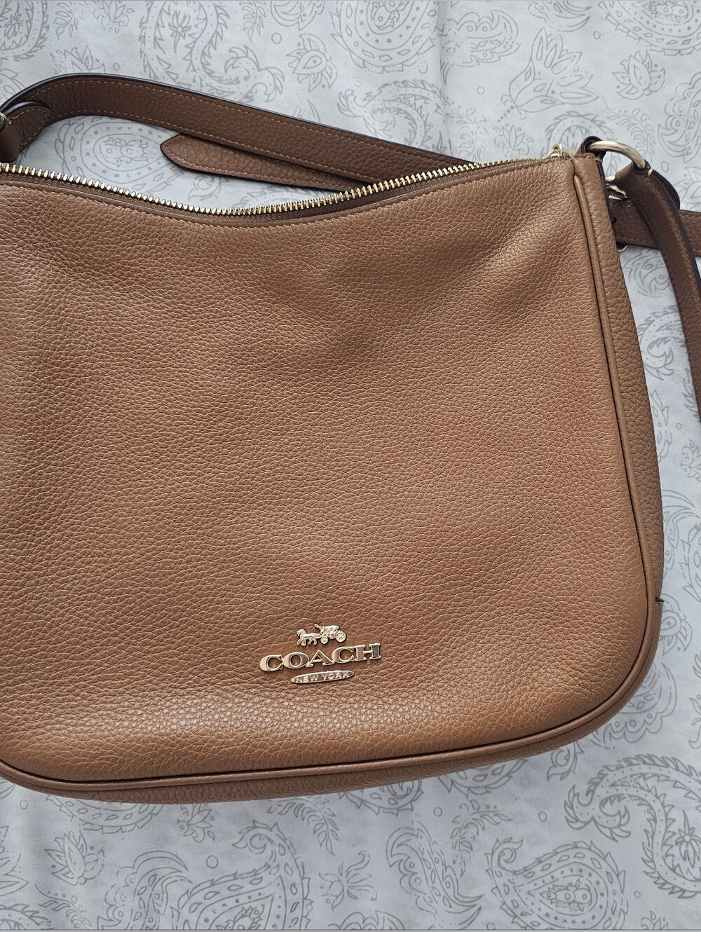 COACH Ellie Pebbled Leather Crossbody in Tan Brown with Gold Hardware